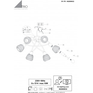 Plafon szklany Trio Tarifa 59cm | Loftowy design, szary/czarny