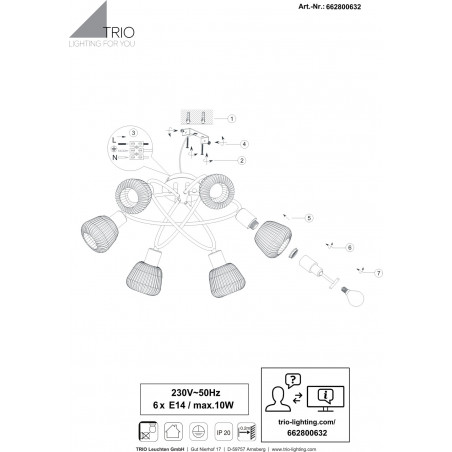 Plafon szklany Trio Tarifa 59cm | Loftowy design, szary/czarny
