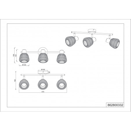 Reflektor sufitowy Trio Tarifa III | Loftowy design, szkło, 3 źródła