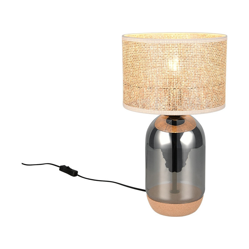 Lampa stołowa Tara Trio - chrom, szklana podstawa, pleciony klosz