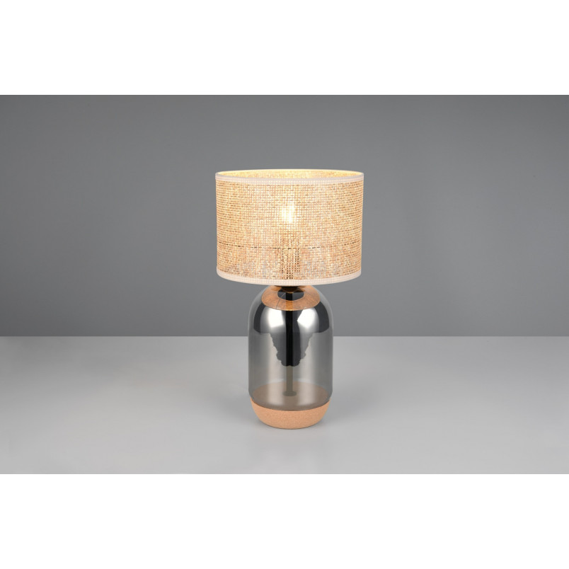 Lampa stołowa Tara Trio - chrom, szklana podstawa, pleciony klosz