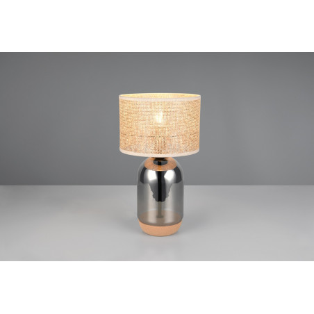 Lampa stołowa Tara Trio - chrom, szklana podstawa, pleciony klosz