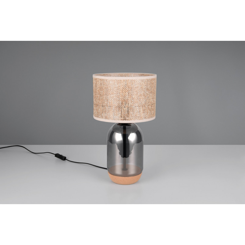Lampa stołowa Tara Trio - chrom, szklana podstawa, pleciony klosz