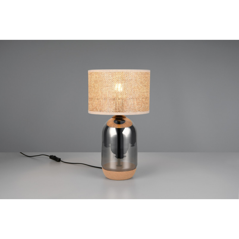 Lampa stołowa Tara Trio - chrom, szklana podstawa, pleciony klosz