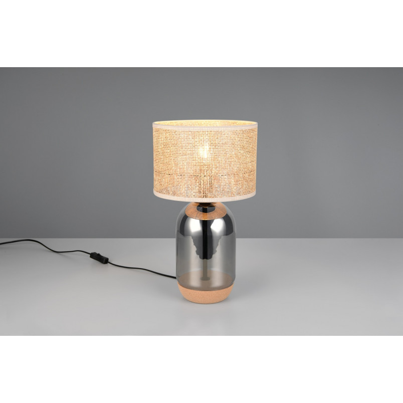 Lampa stołowa Tara Trio - chrom, szklana podstawa, pleciony klosz