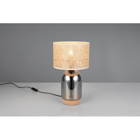 Lampa stołowa Tara Trio - chrom, szklana podstawa, pleciony klosz