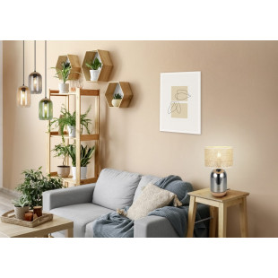 Lampa stołowa Tara Trio - chrom, szklana podstawa, pleciony klosz