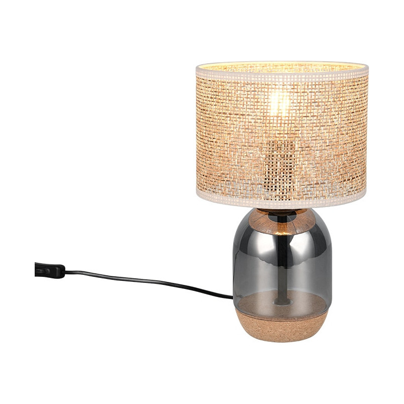 Lampa stołowa Tara Trio - chrom, drewno, szklana podstawa