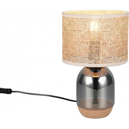 Lampa stołowa Tara Trio - chrom, drewno, szklana podstawa