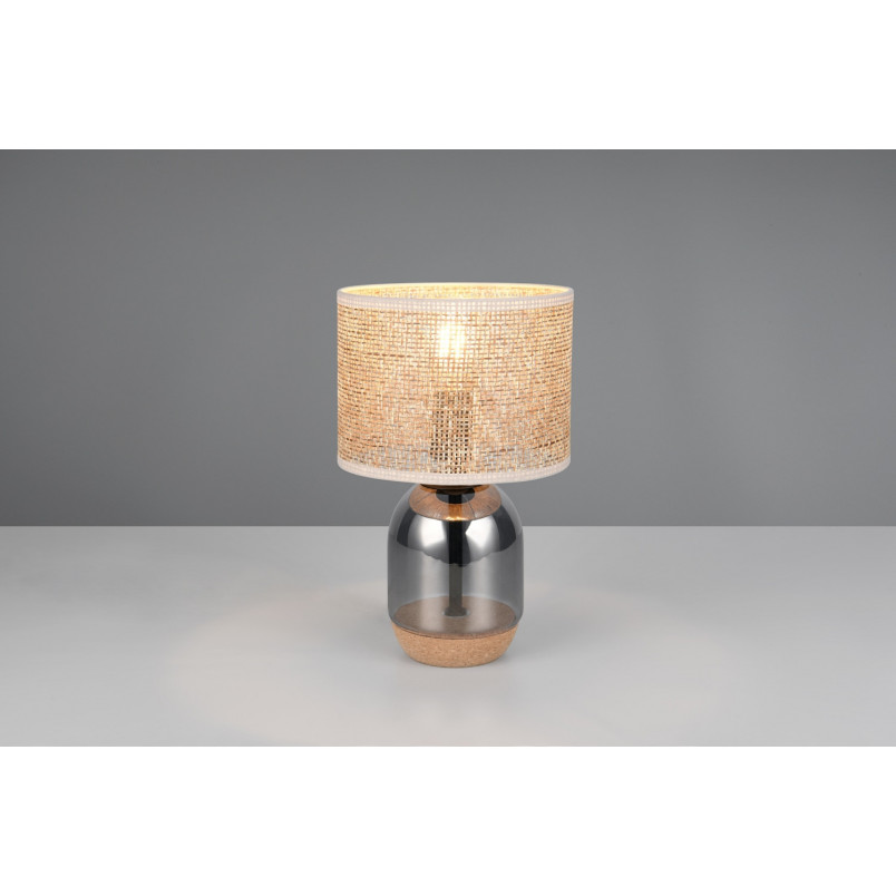Lampa stołowa Tara Trio - chrom, drewno, szklana podstawa