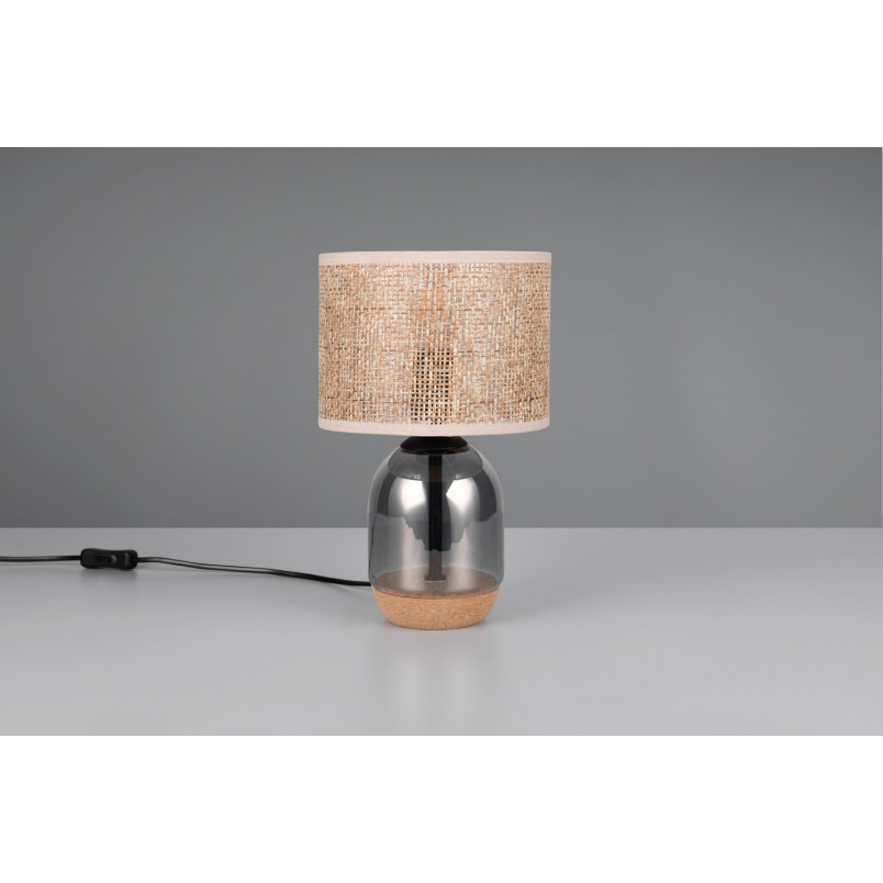 Lampa stołowa Tara Trio - chrom, drewno, szklana podstawa