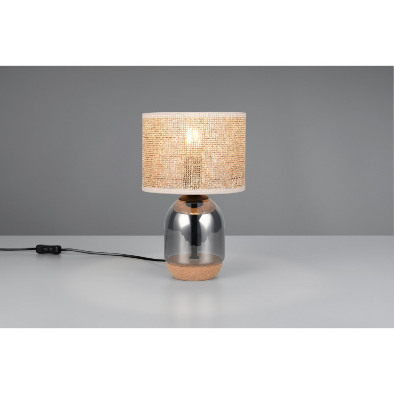 Lampa stołowa Tara Trio - chrom, drewno, szklana podstawa