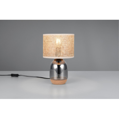 Lampa stołowa Tara Trio - chrom, drewno, szklana podstawa