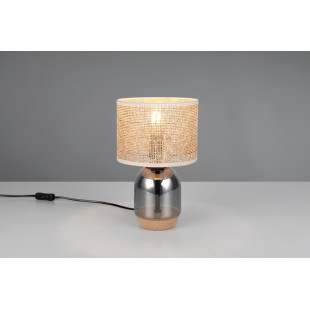 Lampa stołowa Tara Trio - chrom, drewno, szklana podstawa