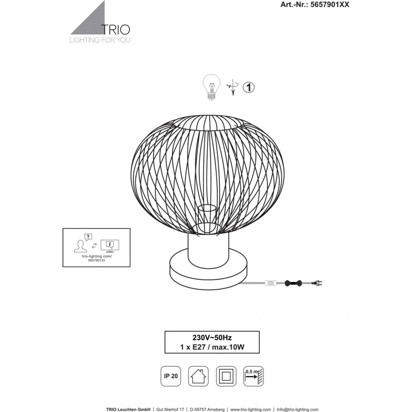 Lampa stołowa Gila czarna Trio | Loftowa lampa metalowa