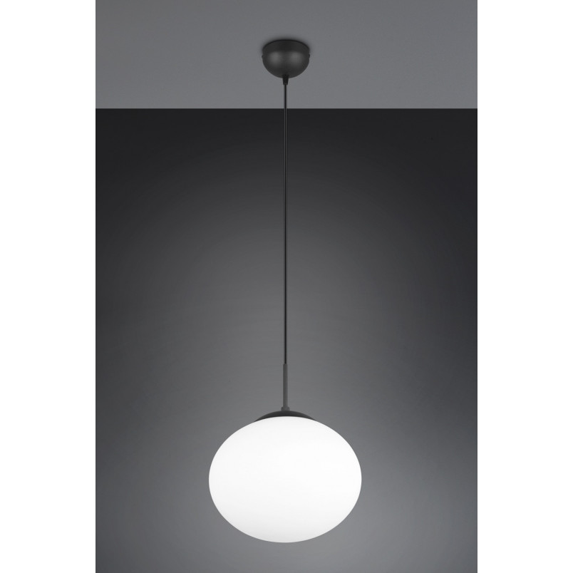 Lampa wisząca Trio Fomento: Szklana kula, 30cm - Biały/Czarny