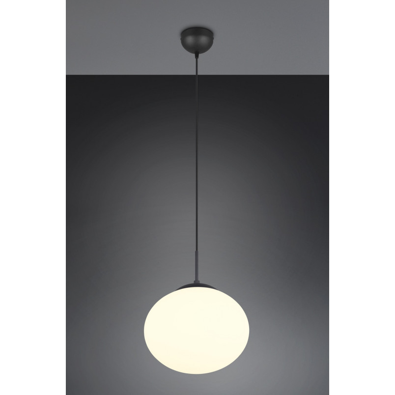 Lampa wisząca Trio Fomento: Szklana kula, 30cm - Biały/Czarny