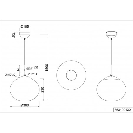 Lampa wisząca szklana Fomento Trio | Biały/Mosiądz - 30cm