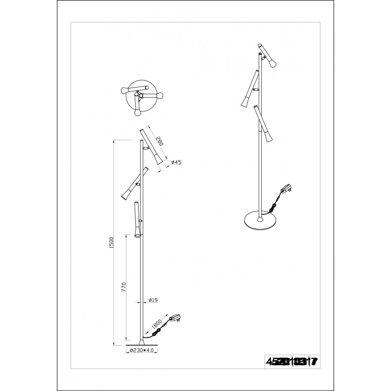 Lampa podłogowa Trio 3-punktowa LED | Ściemniacz, 150cm