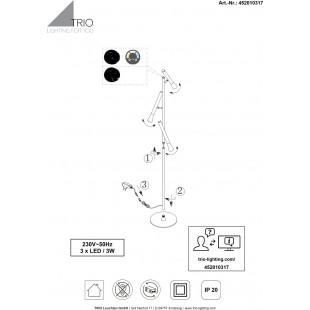 Lampa podłogowa Trio 3-punktowa LED | Ściemniacz, 150cm