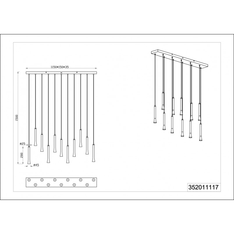 Lampa wisząca LED Trio - Regulacja koloru | 115cm