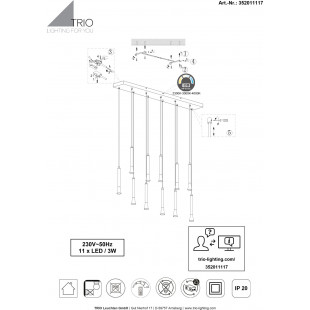 Lampa wisząca LED Trio - Regulacja koloru | 115cm
