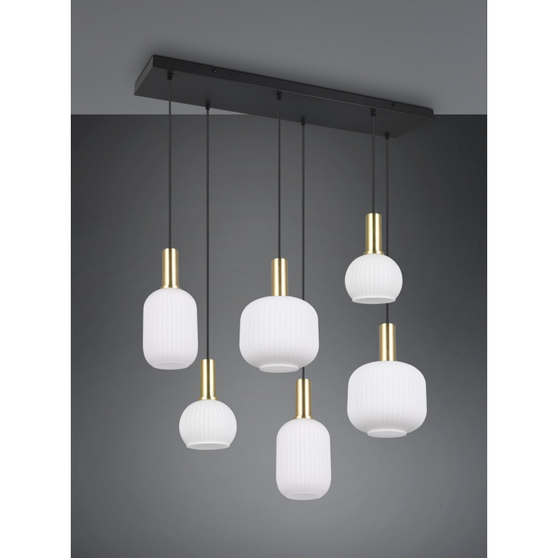 Lampa wisząca szklana Diva VI - Trio | Biały/Mosiądz