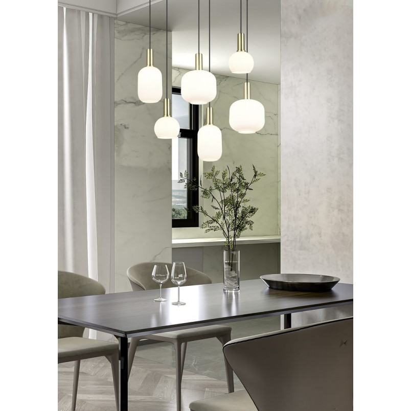 Lampa wisząca szklana Diva VI - Trio | Biały/Mosiądz