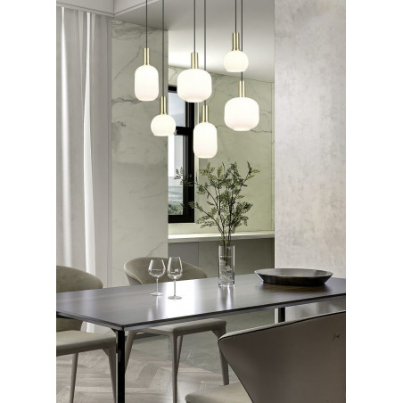 Lampa wisząca szklana Diva VI - Trio | Biały/Mosiądz