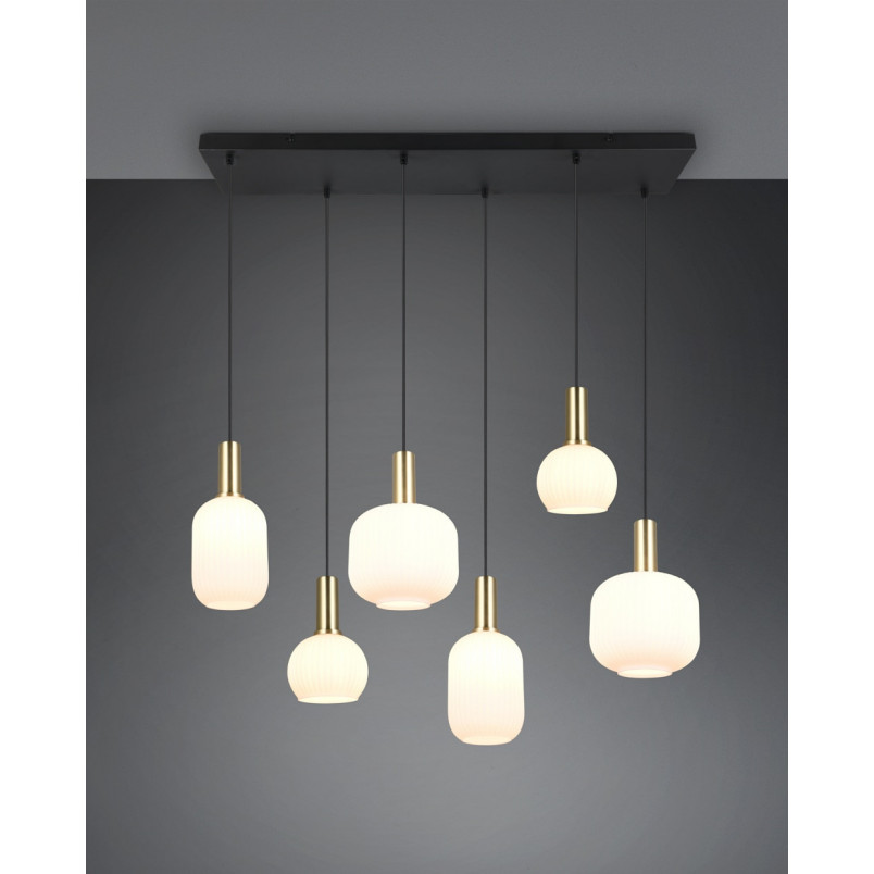 Lampa wisząca szklana Diva VI - Trio | Biały/Mosiądz