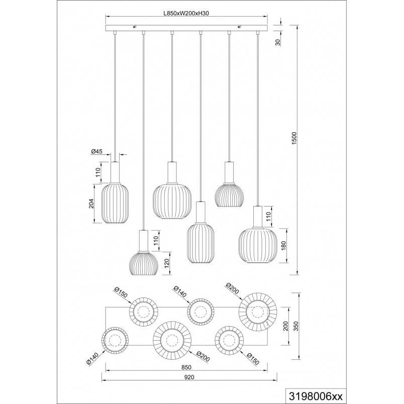 Lampa wisząca szklana Diva VI - Trio | Biały/Mosiądz