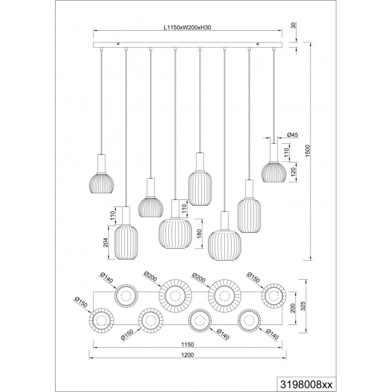 Lampa wisząca Trio Diva VIII - szkło białe, mosiądz | Kup online