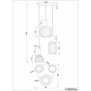 Lampa wisząca Trio Diva III - Szklana, 3-punktowa, Biały/Mosiądz