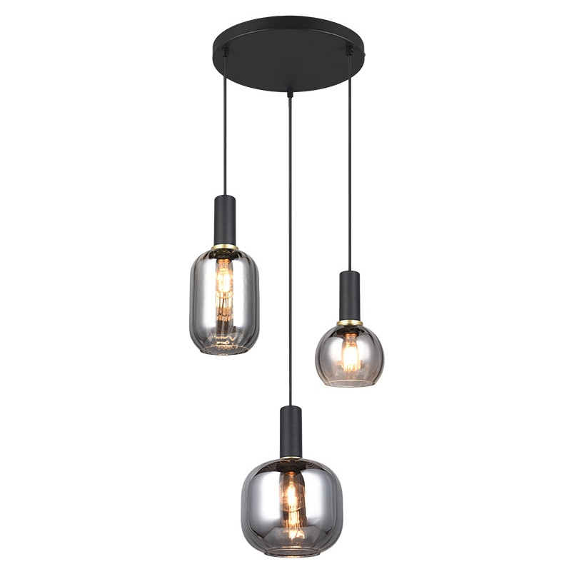 Lampa wisząca Trio Diva III | Szklana, Chrom / Czarny Mat
