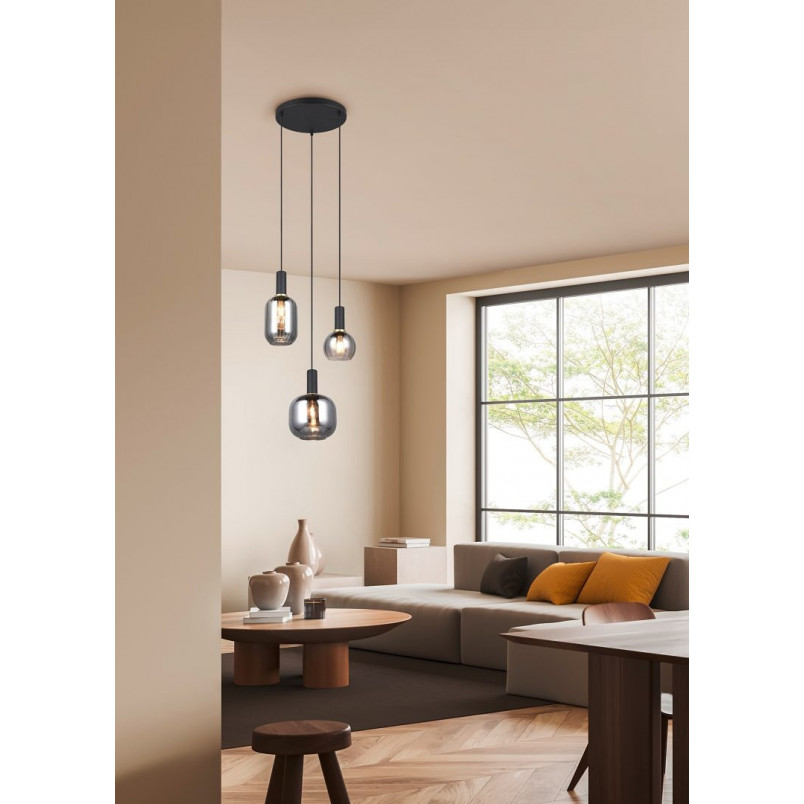 Lampa wisząca Trio Diva III | Szklana, Chrom / Czarny Mat