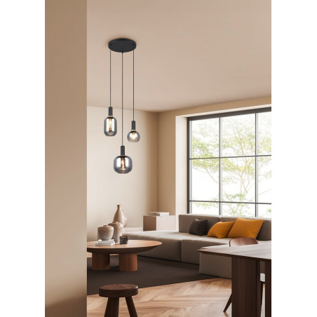 Lampa wisząca Trio Diva III | Szklana, Chrom / Czarny Mat
