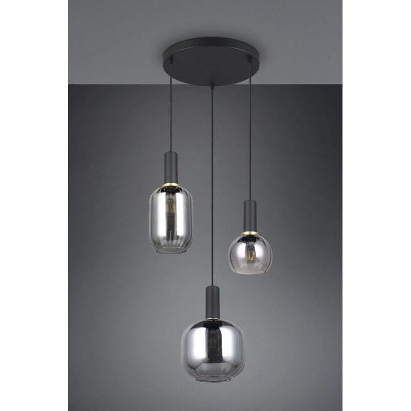 Lampa wisząca Trio Diva III | Szklana, Chrom / Czarny Mat