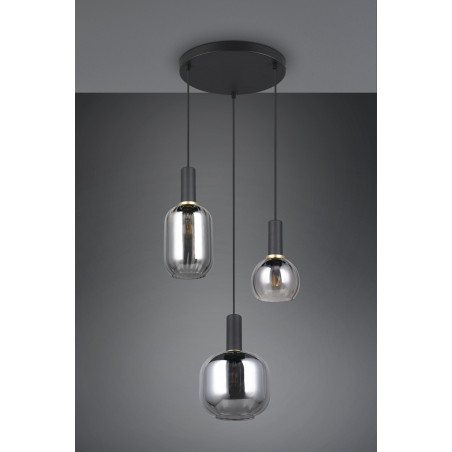 Lampa wisząca Trio Diva III | Szklana, Chrom / Czarny Mat