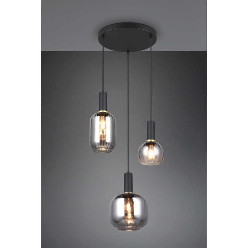 Lampa wisząca Trio Diva III | Szklana, Chrom / Czarny Mat