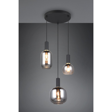 Lampa wisząca Trio Diva III | Szklana, Chrom / Czarny Mat