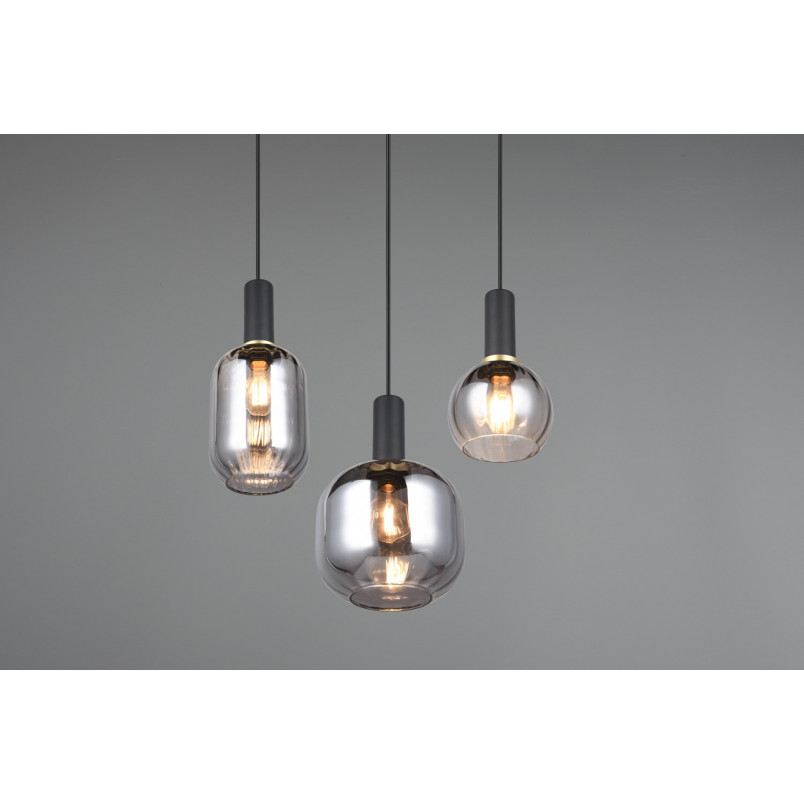 Lampa wisząca Trio Diva III | Szklana, Chrom / Czarny Mat