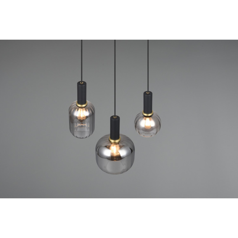 Lampa wisząca Trio Diva III | Szklana, Chrom / Czarny Mat