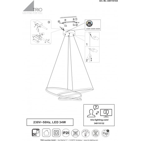 Lampa Wisząca LED Darvin Trio | Nowoczesna, Biała, Regulacja Światła