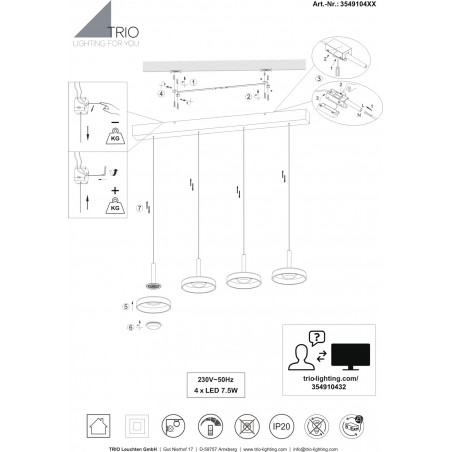 Lampa wisząca Celeste LED Trio - Nowoczesny design, 115cm
