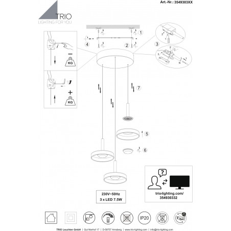 Lampa wisząca Celeste LED Trio | Nowoczesna, potrójna, biała