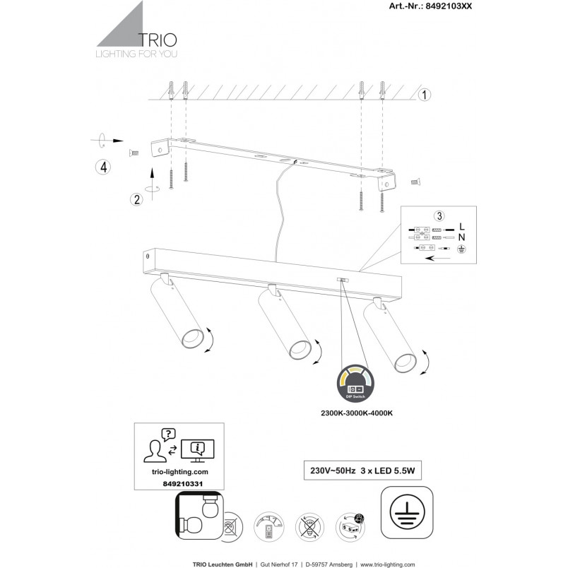 Reflektor sufitowy LED Trio Ambala III - Regulacja barwy | Kup teraz