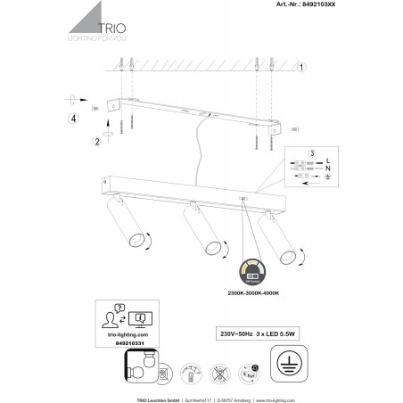 Reflektor sufitowy LED Trio Ambala III - Regulacja barwy | Kup teraz