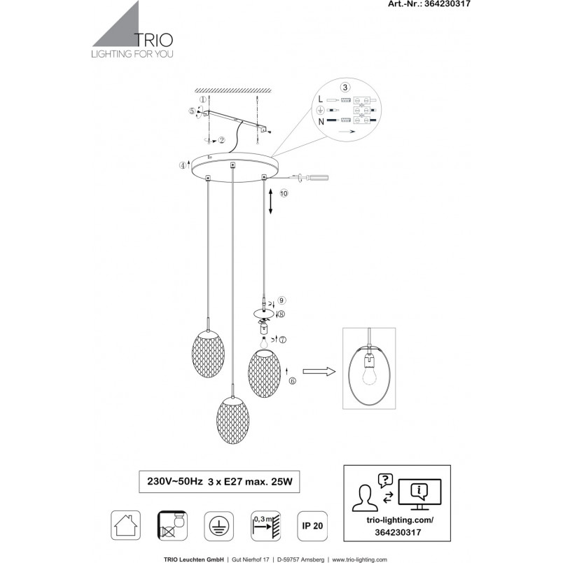 Lampa wisząca Trio Facette III | Szkło multikolor | Kup online