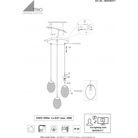 Lampa wisząca Trio Facette III | Szkło multikolor | Kup online