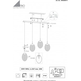 Lampa wisząca Facette IV Trio | Szklana, kolorowa, 117cm